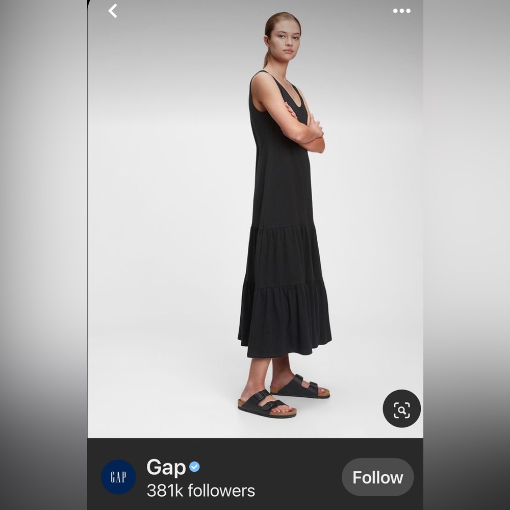 Gap Sleeveless Tiered Maxi Dress. cotton-modal. Sleeveless. Crewneck. Tiered hem